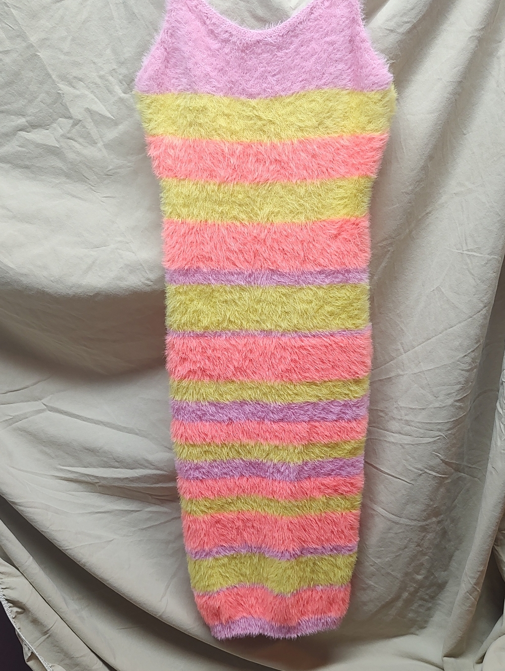 Hot & Delicious Striped Fuzzy Bodycon Mini Dress Festival Cami - Picture 1 of 5
